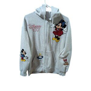 Disney 100 Gray Zip Up Hoodie w/ Minnie Mickey Alice & Bambi Womens sz L